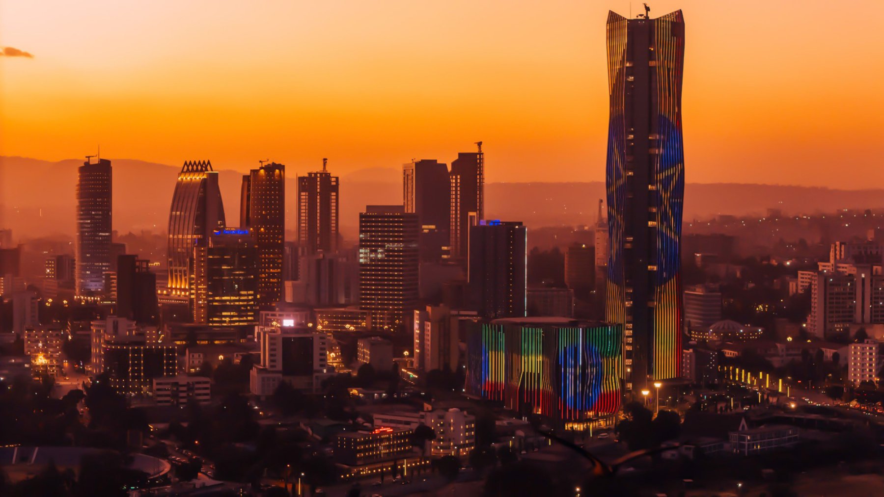 The Addis Ababa skyline at sunset